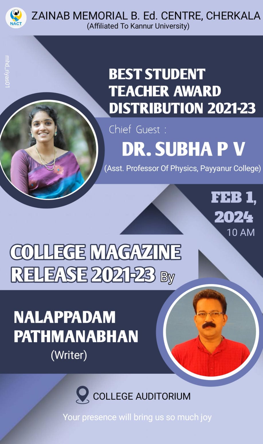 Best Student Teacher Award 2021-2023 and College Magazine Release